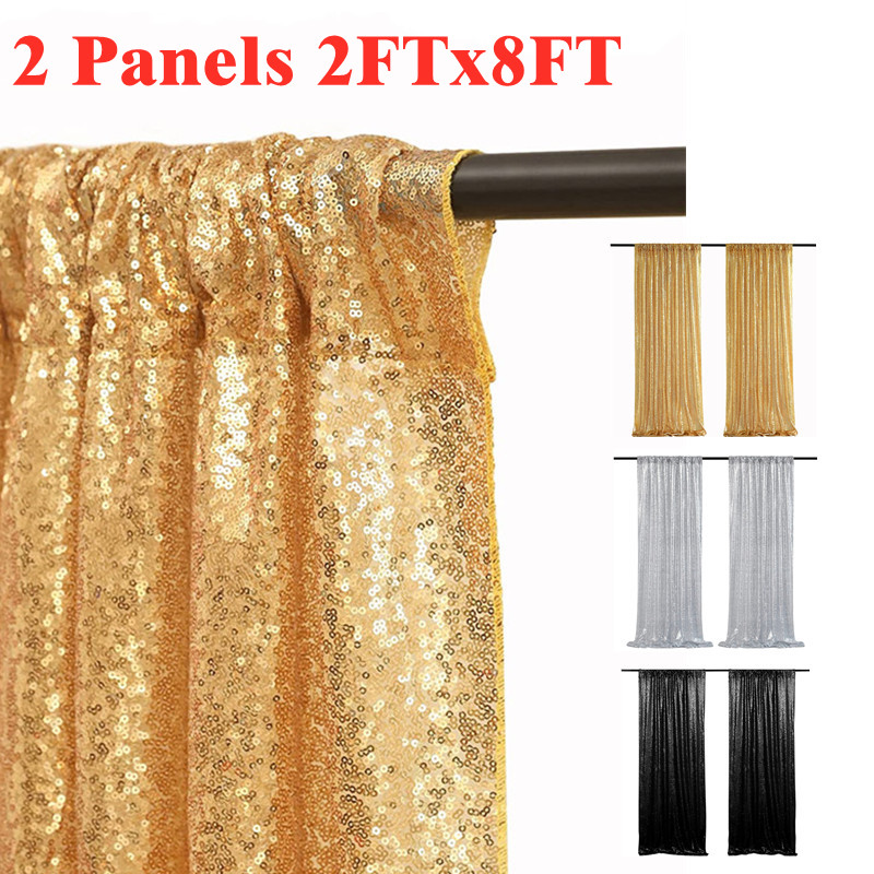 Sequin Fabric Panel - ゴールド/シルバースパンコール背景カーテン、2パネル - 2フィートx8フィート スパンコールカーテン パーティー結婚式シーケンス背景ステージ装飾用