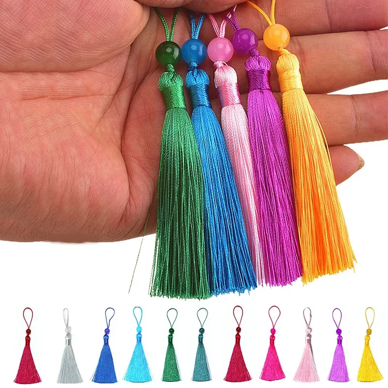 Beaded Trim Fringe - ジュエリー作り用ポリエステルシルクタッセル,ミニタッセル,ビーズのしおり,工芸品用アクセサリー,12cm, 10個,5個