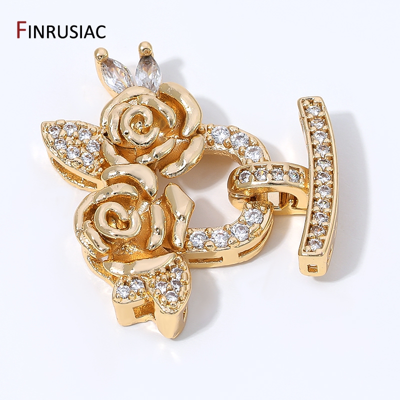Embellishment Crafts - 14K金メッキ真鍮ジルコンフラワーパールクラスプ、多列留め具ロッククラスプ、DIYジュエリー製作アクセサリー用