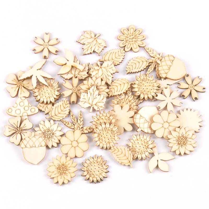 Embellishments For Scrapbooking - 天然木のdiyアクセサリー、ひまわりと草、スクラップブッキングの工芸品、家の装飾のための装飾、30個、25-30mm