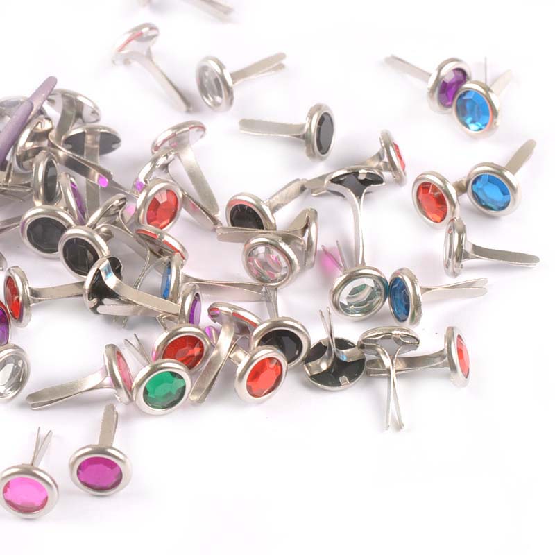 Embellishments For Scrapbooking - 50 個 8.5X15mm ミックスラインストーンブラッドスクラップブック紙工芸装飾ファスナーブラッド金属工芸品 DIY 装飾用