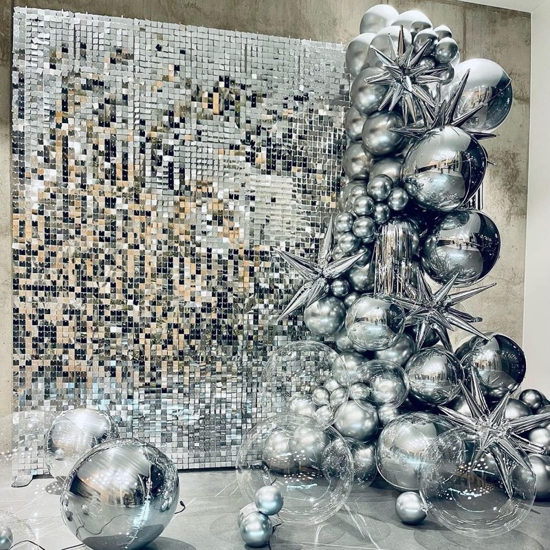 Sequin Fabric Panel - 12/16/18/24 個シマー壁背景銀色の正方形スパンコール壁パネル背景パーティーの背景結婚式誕生日装飾