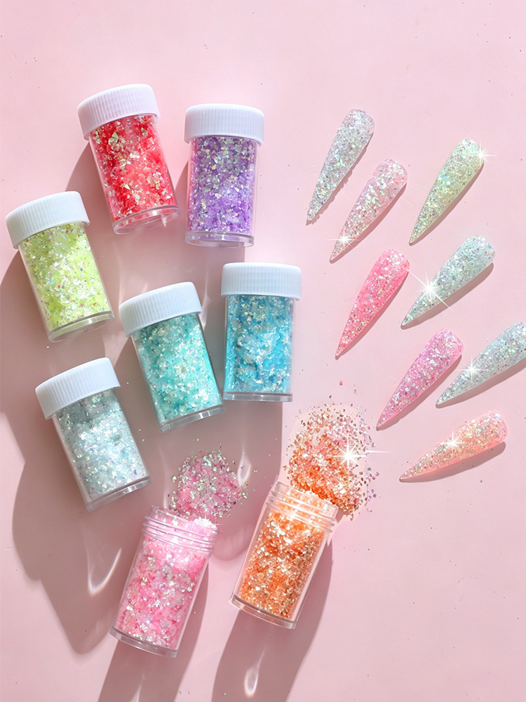 Glitter Vinyl Roll - 8 色ホログラフィックネイルフレークステッカー虹色ガラススパンコールマーメイドネイルパウダー不規則なネイルスパンコール DIY ネイルアート用