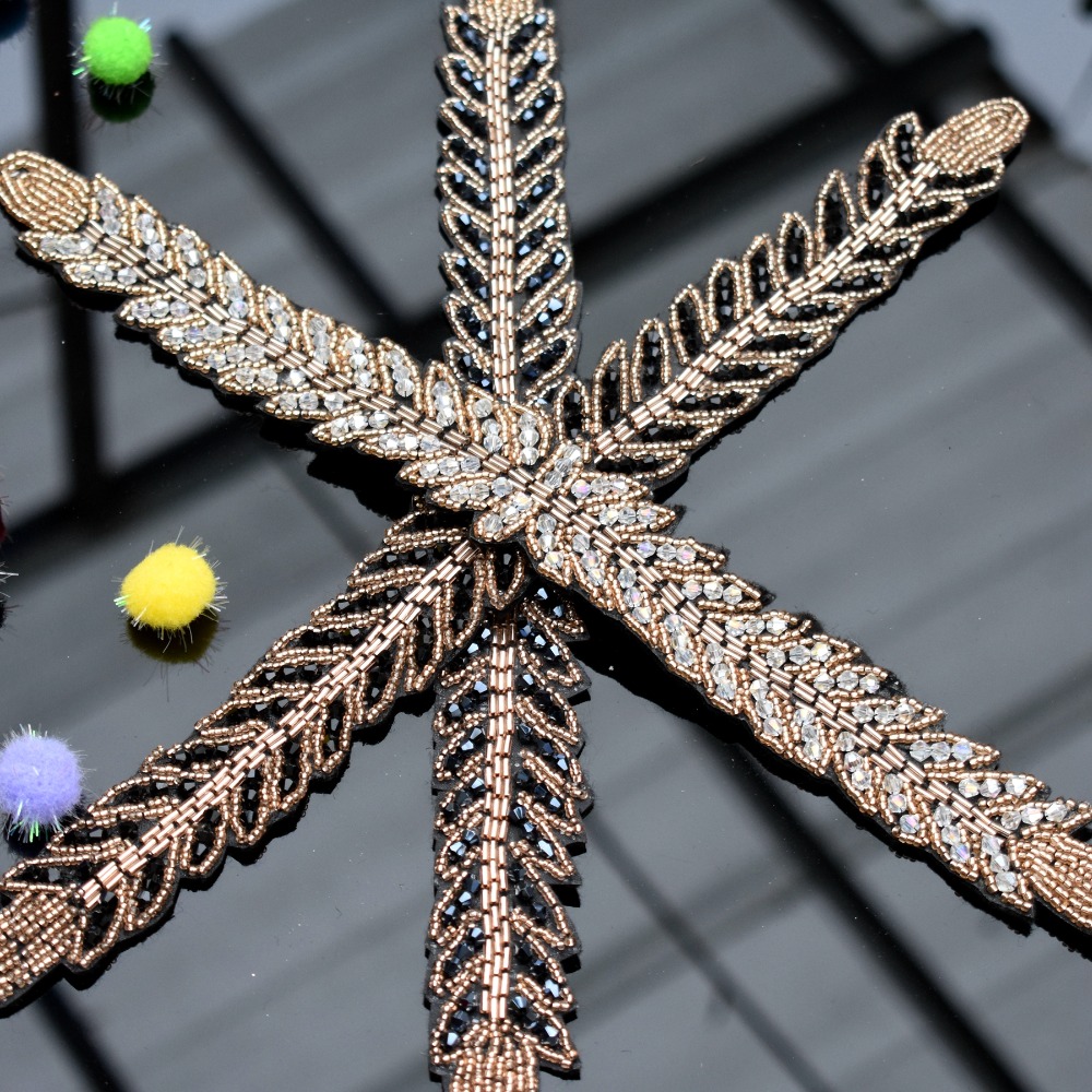 Beaded Trim Fringe - ロング葉手作りアップリケ cystal ラインストーンビーズ刺繍トリムタッセルレースフリンジ diy ベルトパッチブライダル