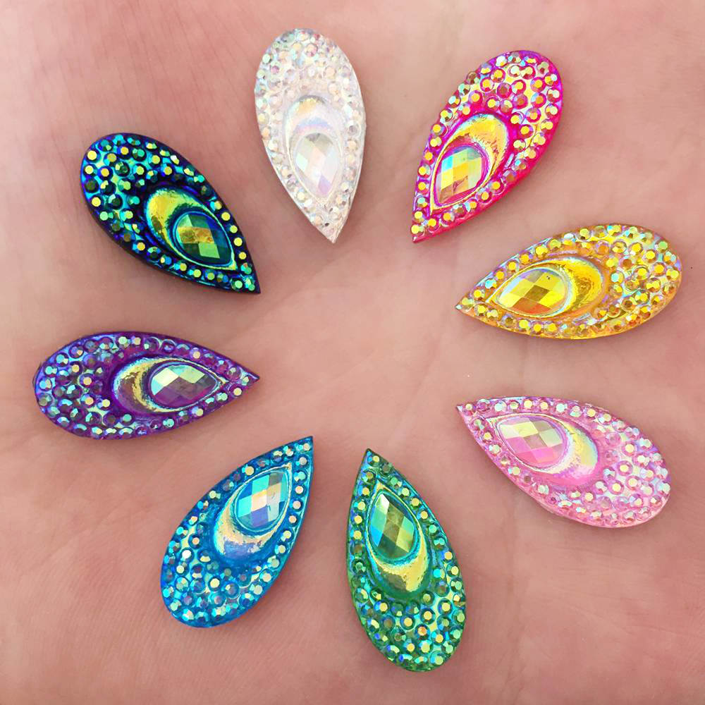 Embellishment Glue Craft - 40 個樹脂 10*20 ミリメートルティアドロップピーコックアイフラットバックラインストーンスクラップブック結婚式の装飾 diy アップリケクラフト