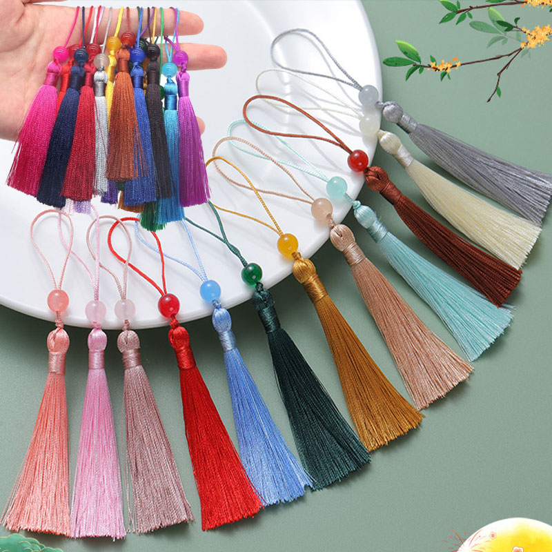 Beaded Trim Fringe - 5-100 個ブックマークビーズタッセルポリエステルタッセル手作りソフトクラフトミニタッセルループフリンジブラシ付き DIY ジュエリー作成用
