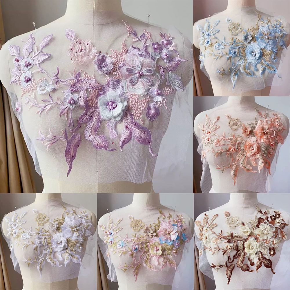 Applique Patch Flower - ファッションエレガントカラフルスパンコール刺繍パッチ3DフラワーDIYレース生地アップリケ縫い付けパッチドレス用
