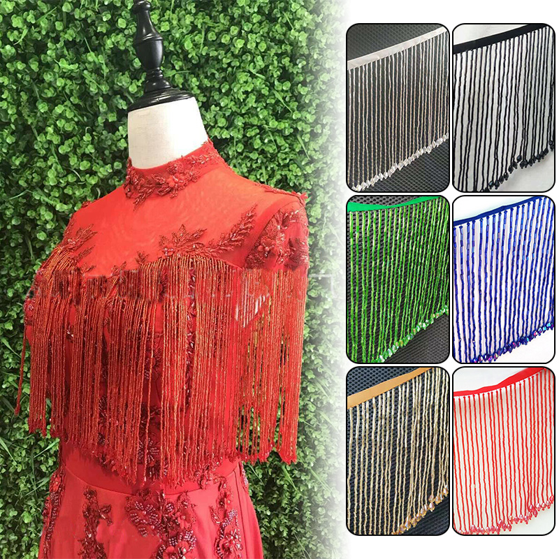 Beaded Trim Fringe - 縫製カーテン用レースビーズタッセル、クリスタルフリンジ、ドロップフリンジ、DIY素材、ダンスドレス衣類アクセサリー、90x15cm