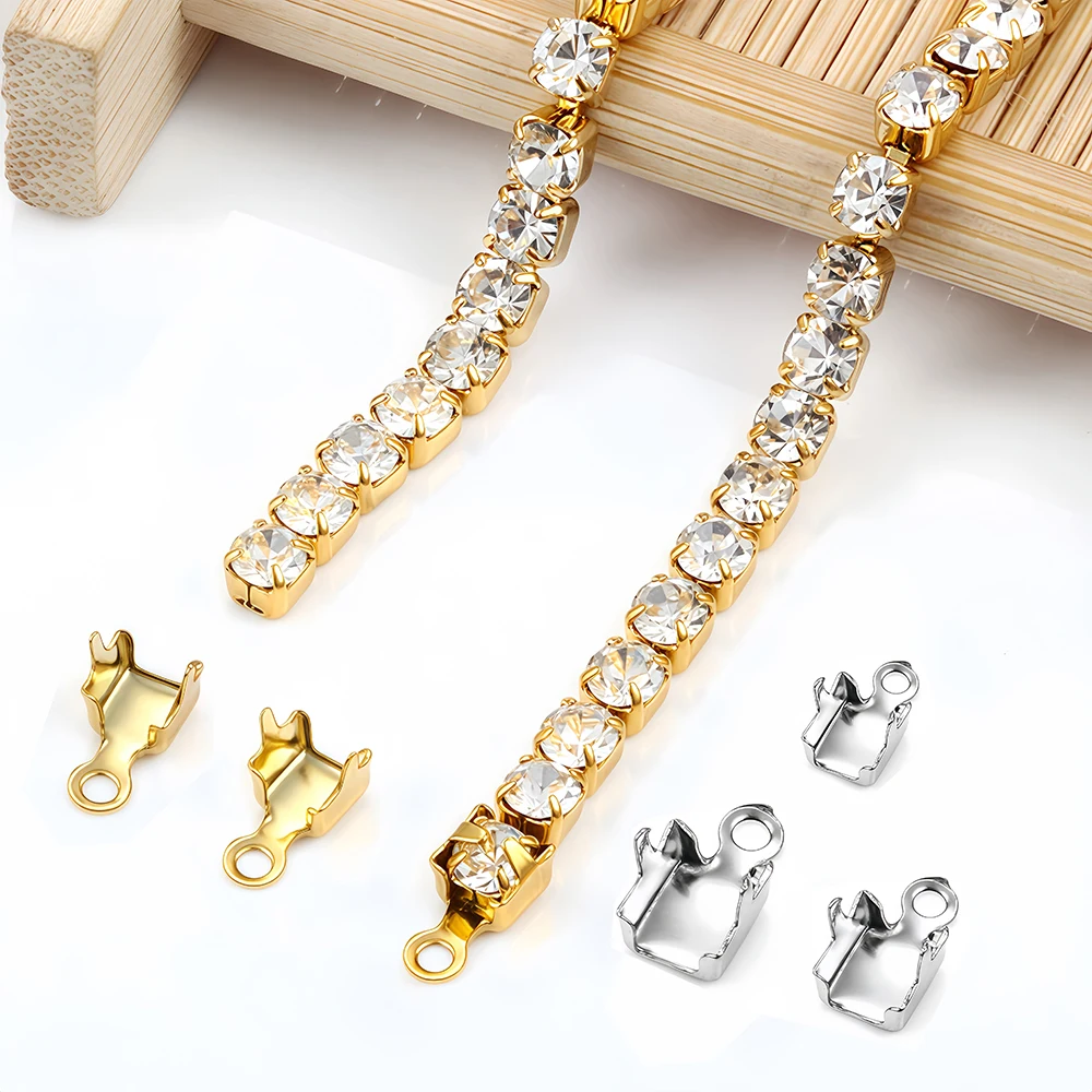 Beaded Trim Fringe - 10/20 個ステンレス鋼ゴールド圧着トリムエンドビーズコネクタクラスプヒントファスナー DIY ネックレスラインストーンチェーンジュエリーメイキング
