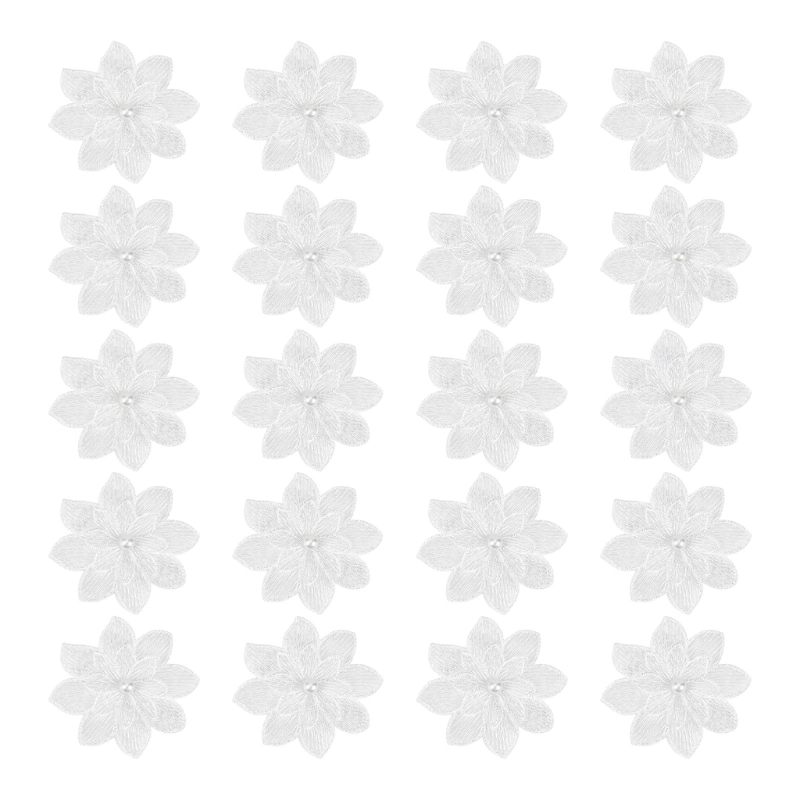 Applique Patch Flower - 20 パック装飾的な白い花の刺繍パッチ美しい手仕事の花のアップリケクラフトとスタイリング D0UB