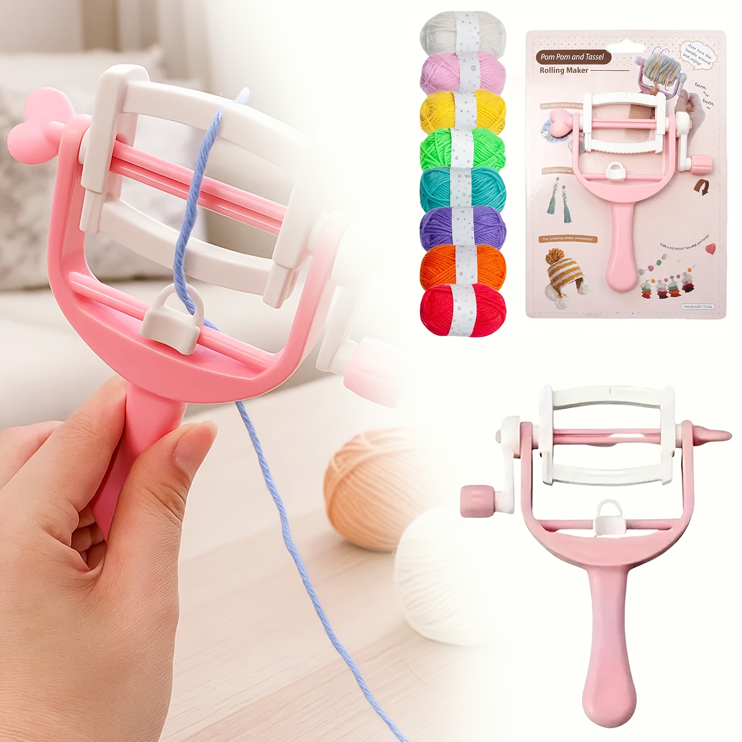 Pom Pom Maker Tool - 手回し巻きコイルファーボールニッター ポンポンメーカー フリンジメーカー 手回しウールボールメーカー