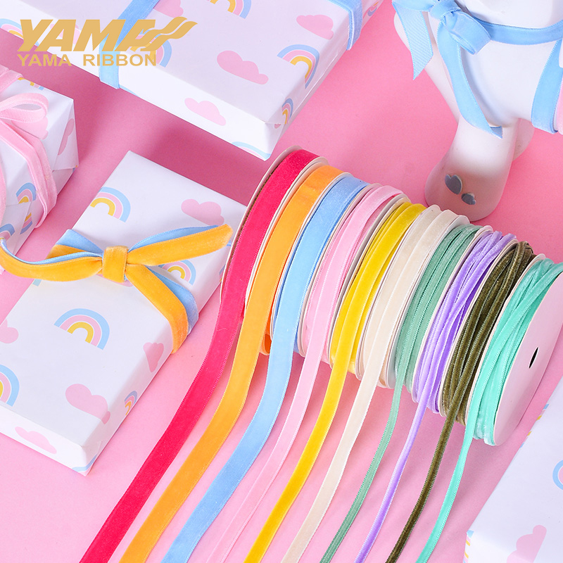 Velvet Ribbon Roll - 山-モノクロベルベットリボン、ウェディングクラフト、ガーメントアクセサリー、ロットあたり100ヤード、1/8インチ、3mm