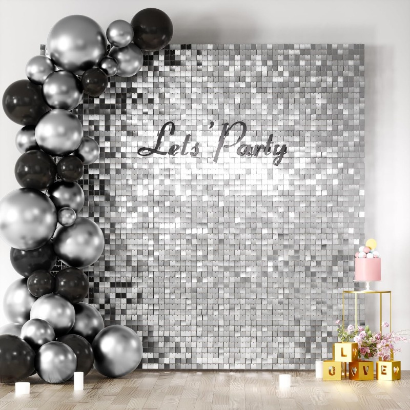 Sequin Fabric Panel - 12/16/18/24個入り シマーウォールバックドロップ マットシルバー スクエアスパンコール ウォールパネルバックドロップ パーティーバックドロップ