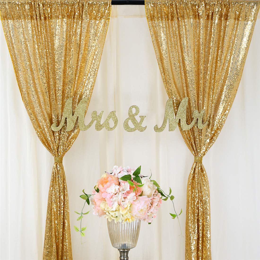 Sequin Fabric Panel - ゴールドのキラキラカーテン,背景カーテン,ステージパネル,結婚式,誕生日の壁の装飾,キラキラ,透明な背景,2個