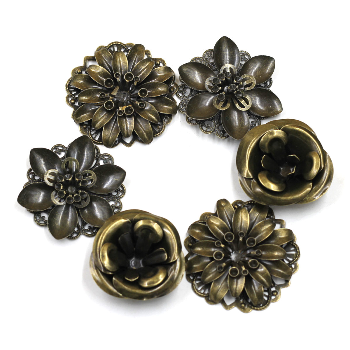 Craft Embellishment - 6 個の装飾組み合わせ花柄フィリグリーラップ合金クラフトジュエリー DIY 検索アクセサリー