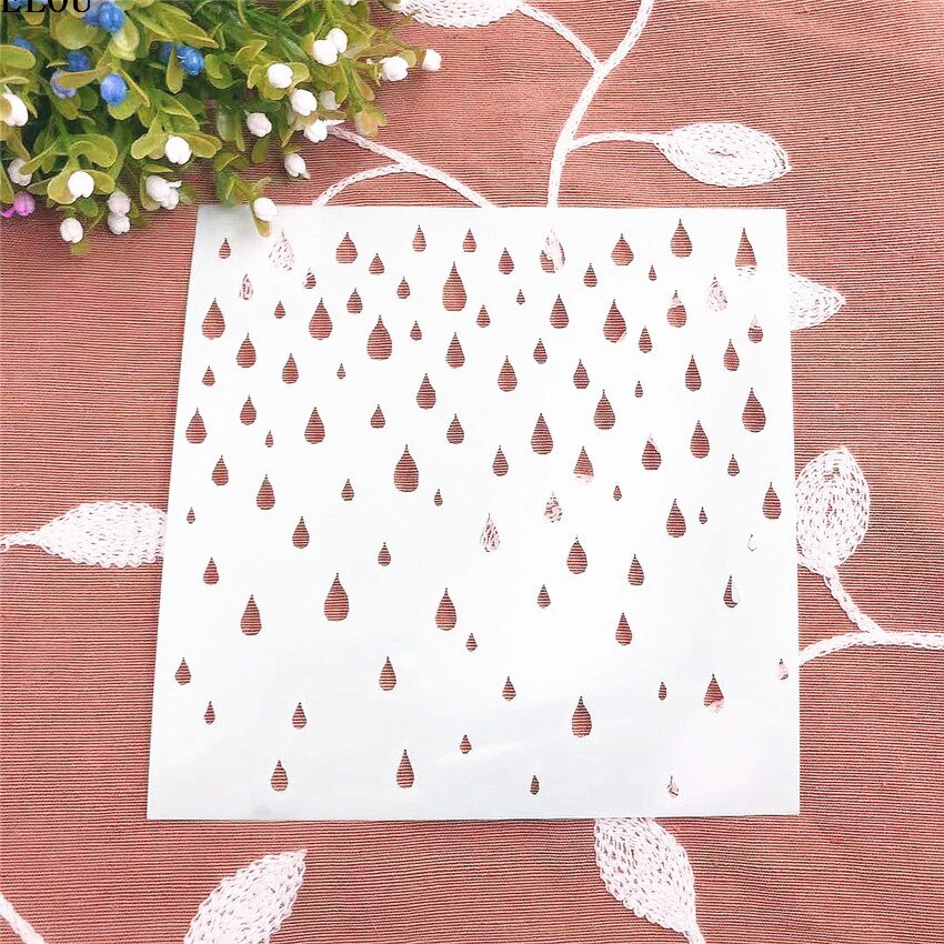 Embellishments For Scrapbooking - 15*15 雨滴スクラップブックステンシルスプレープラスチック金型シールド DIY ケーキ中空装飾印刷レース定規イースター