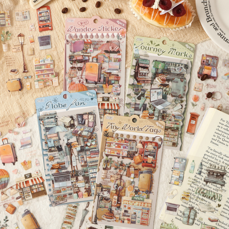 Embellishments For Scrapbooking - 4枚/パック ヴィンテージデイリーアイテムラベルステッカー、ジャーナル装飾用のエレガントなデカール、スクラップブック＆ギフトタグ