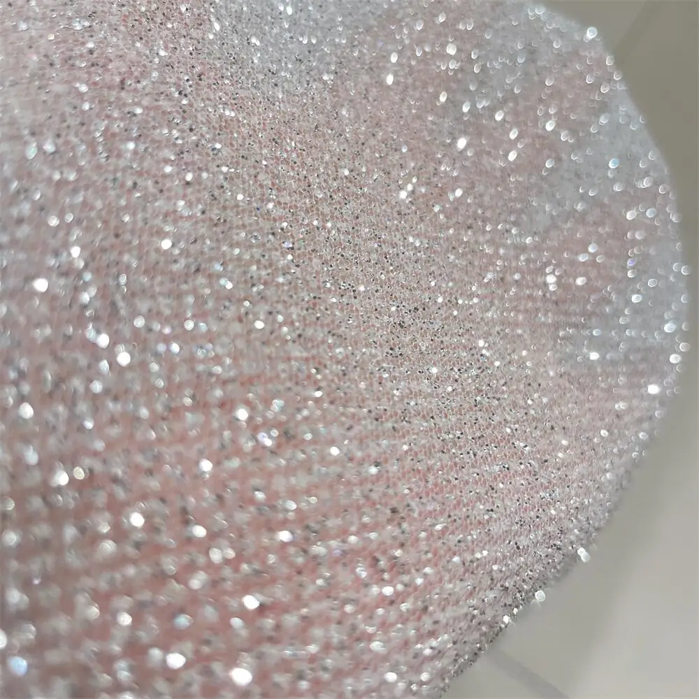 Crystal Mesh Fabric - 超高密度シルバーグリッターネット糸、ホットダイヤモンドスプレー、ホットスタンピングウェディングドレス生地、RS1719