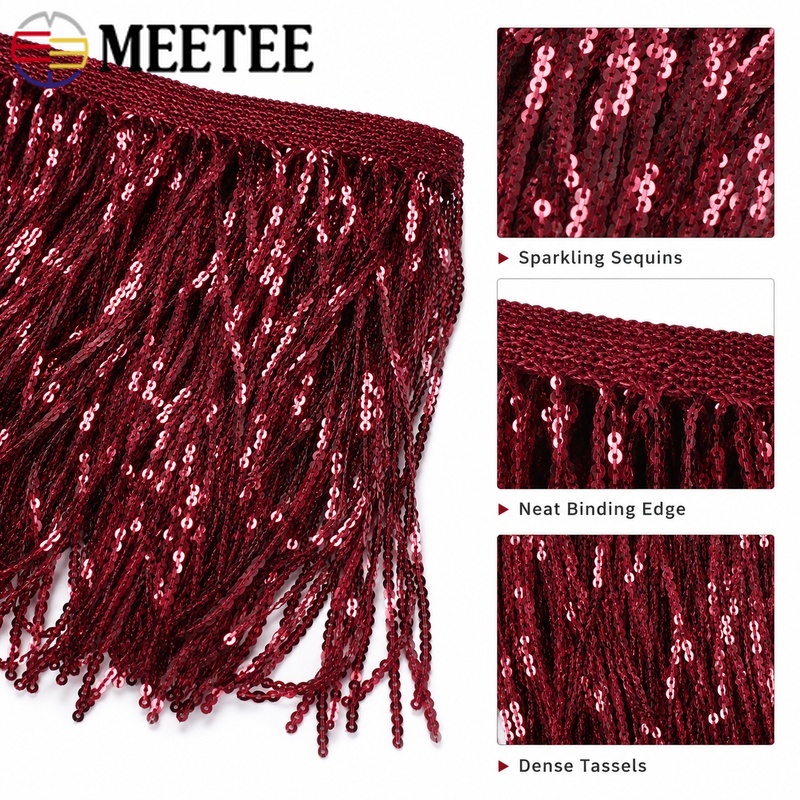 3/5ヤード 20cm スパンコールタッセルフリンジトリム  - Fringe Ribbon Sewing のレビューと価格