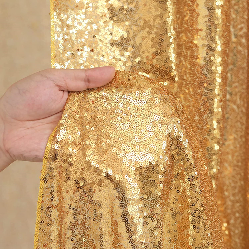 ゴールド/シルバースパンコール背景カーテン、2パネル - 2 - Sequin Fabric Panel のレビューと価格