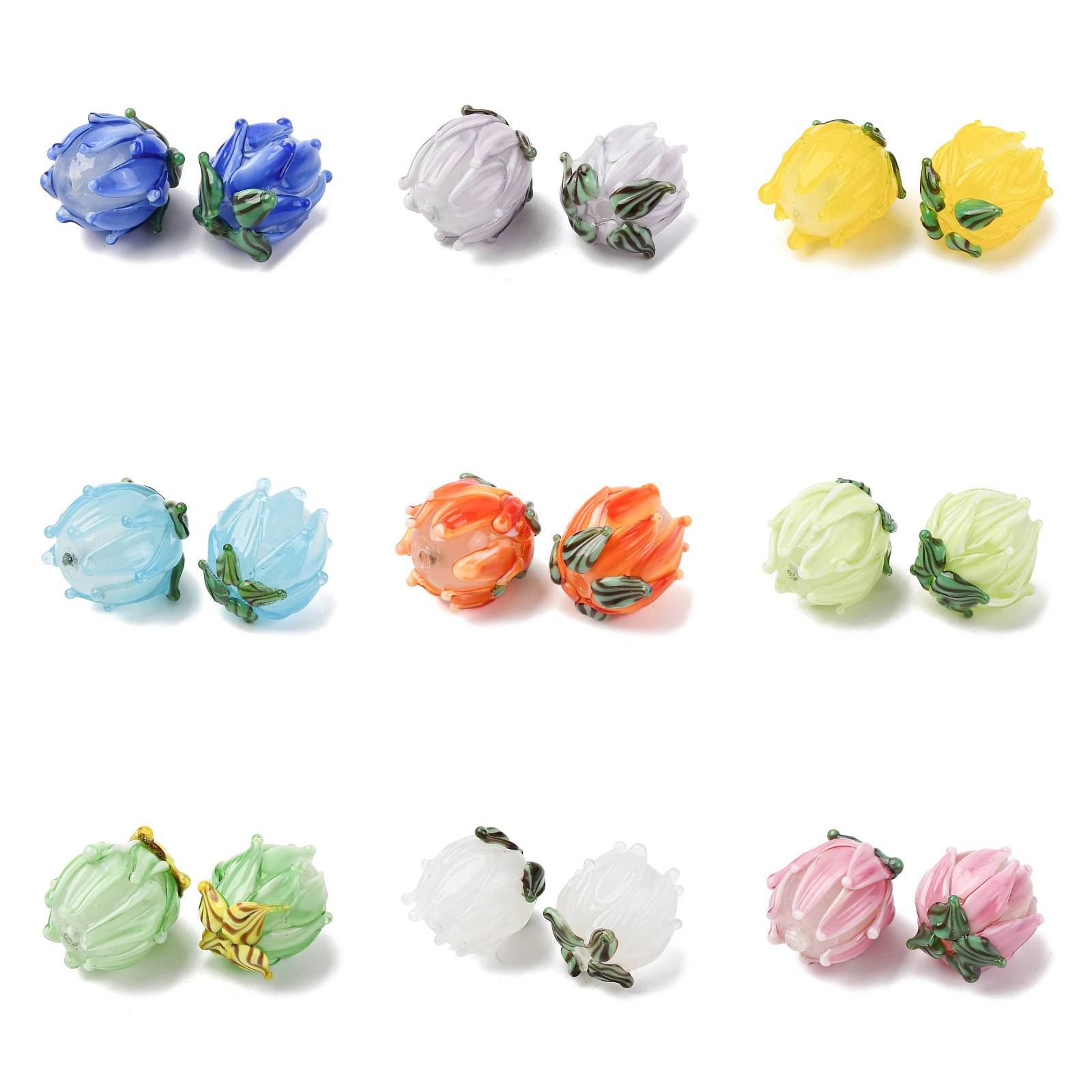 20 個手作りランプワークチューリップビーズカラフルな花ルー - Embellishment Crafts のレビューと価格