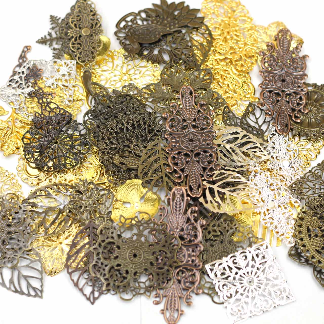 装飾コネクタランダム混合三角形花柄フィリグリーラップ合金クラ - Craft Embellishment のレビューと価格