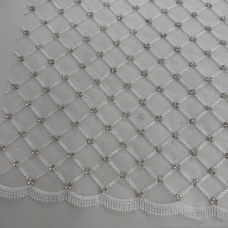 リップストップビーズ刺繍スパンコールメッシュ生地、ウェディン - Crystal Mesh Fabric のレビューと価格