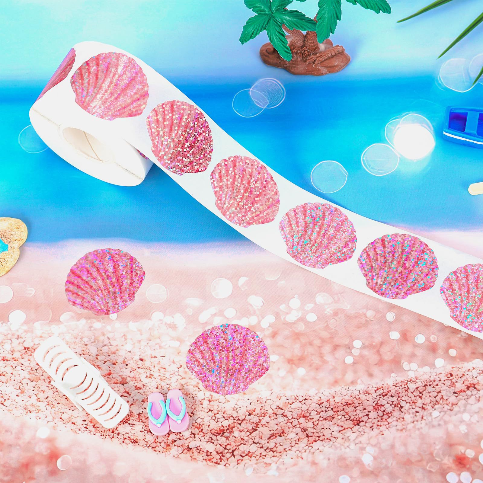 500枚入り 夏の貝殻ステッカーロール ホログラフィックシー - Glitter Vinyl Roll のレビューと価格