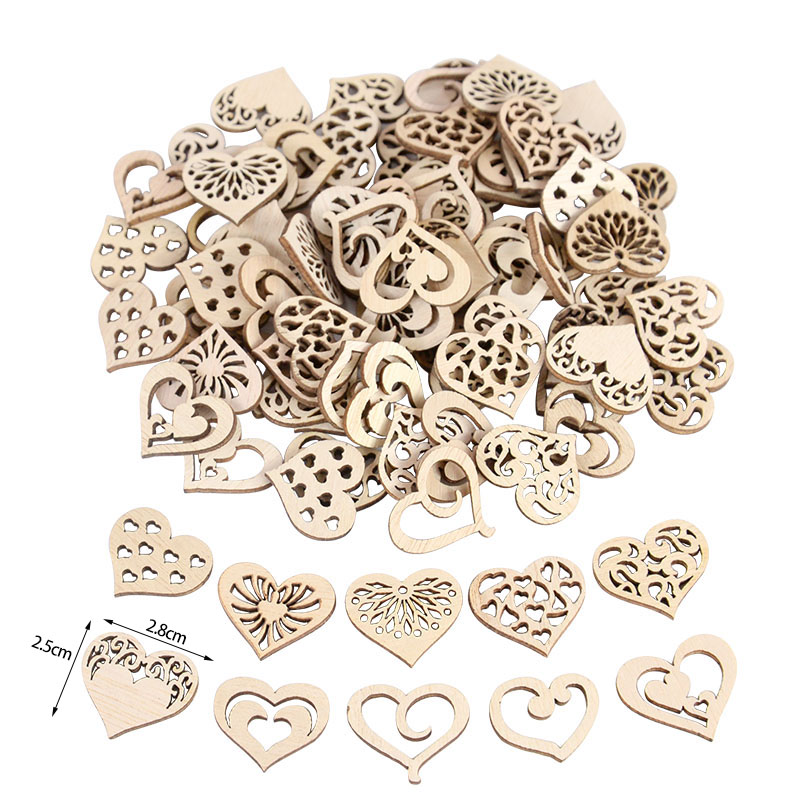 50/100 個中空ハートパターン小さな天然木製スライススク - Embellishments For Scrapbooking のレビューと価格