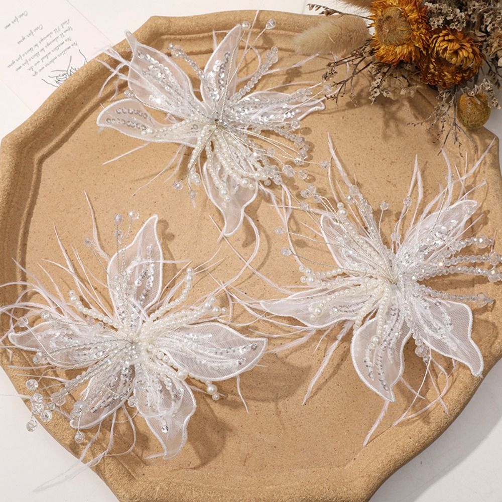 1PC フェザーパール 3D オーガンザフラワーパッチツイス - Applique Patch Flower のレビューと価格