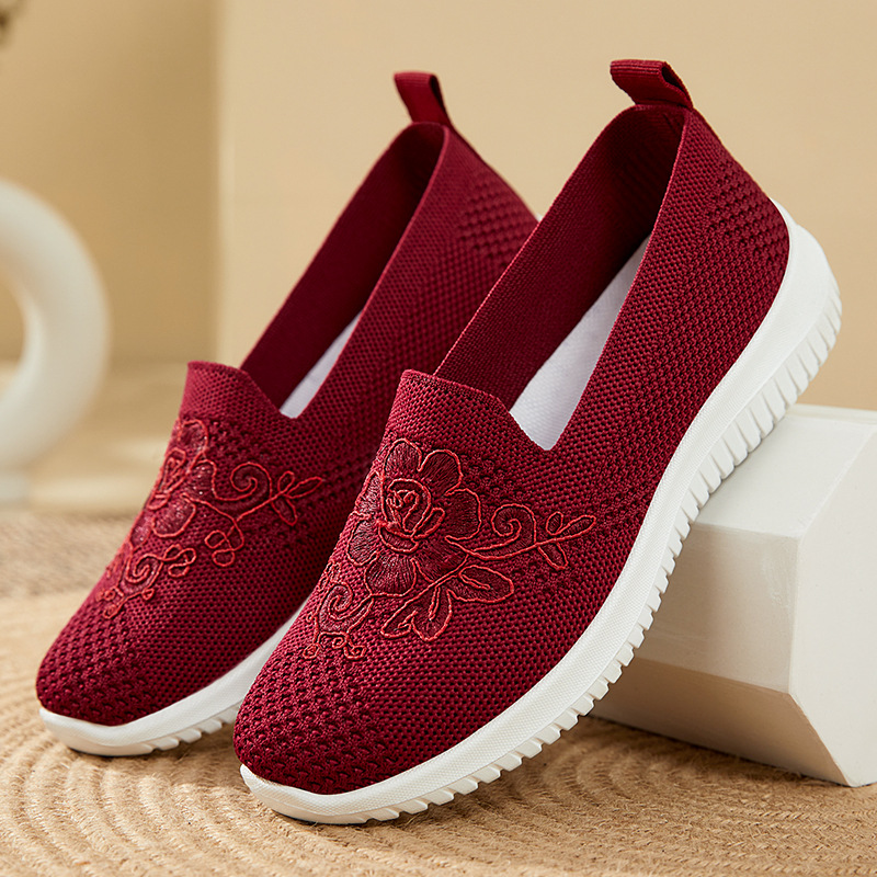 花刺繍ニットメッシュスリッポンシューズ女性通気性ノンスリップ - Embellish Knit のレビューと価格