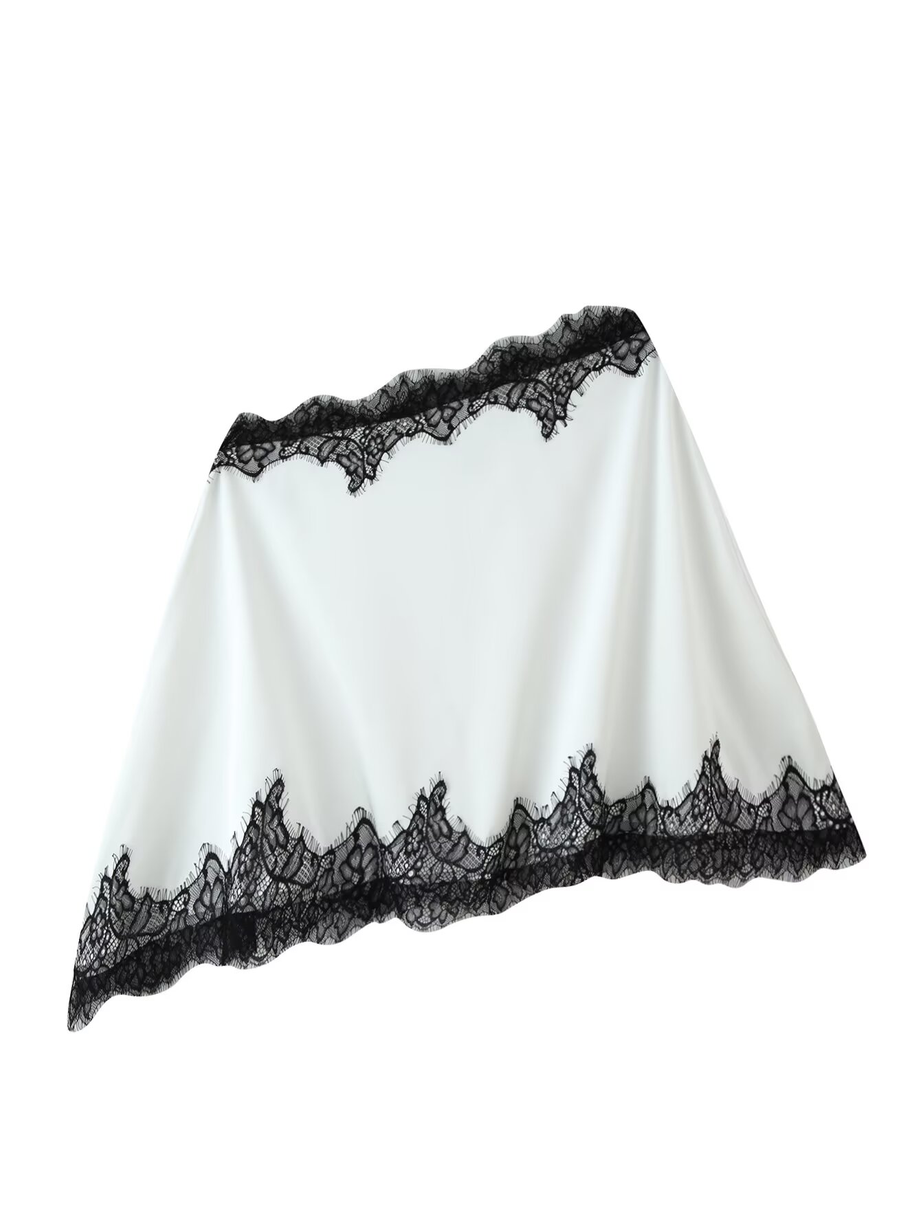 女性用サテンAラインミニスカート、アイラッシュレーストリム付 - Elastic Lace Trim のレビューと価格