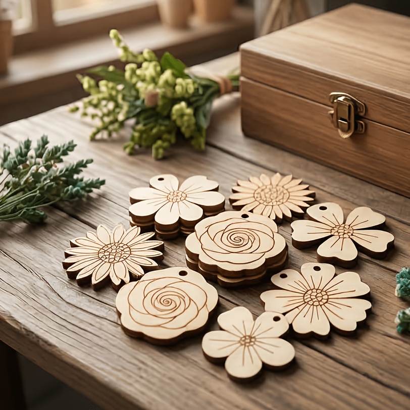 50個/セット 35mmミックスフラワーウッドスライス スク - Easter Craft Embellishment Set のレビューと価格