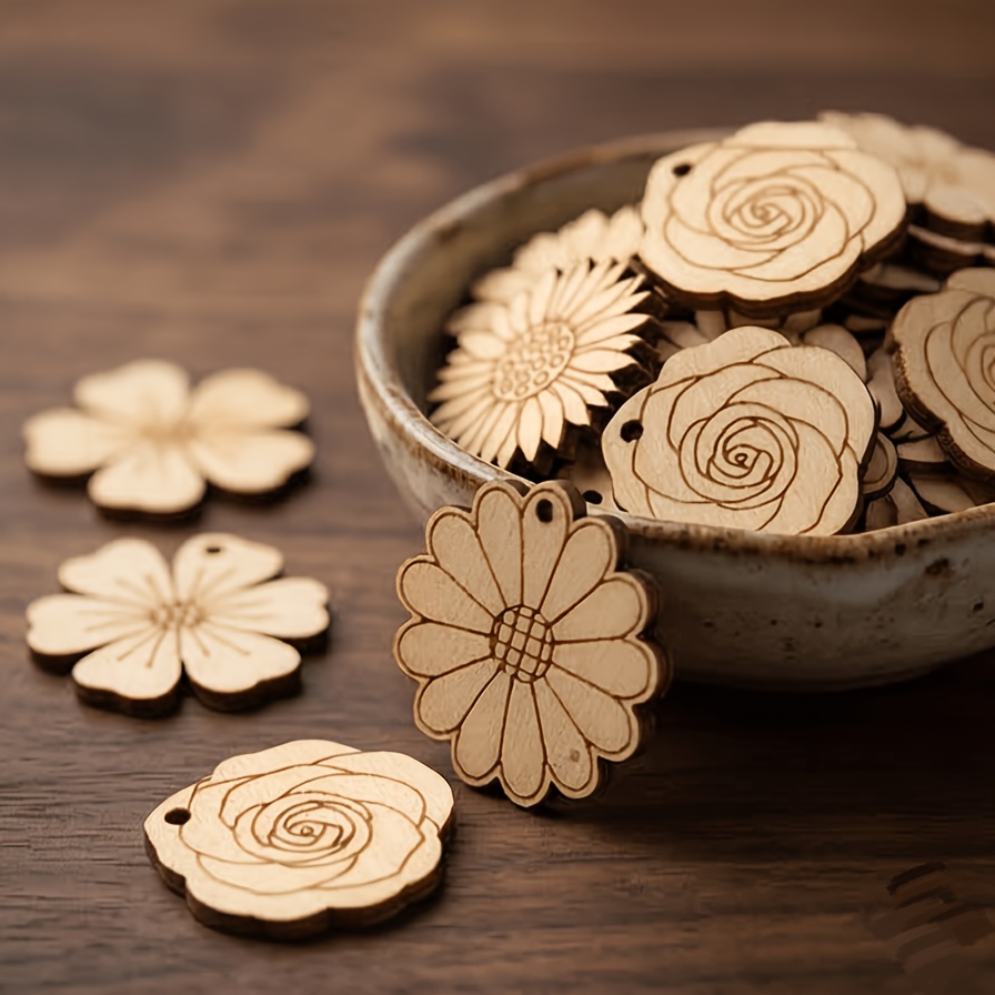 50個/セット 35mmミックスフラワーウッドスライス スク - Easter Craft Embellishment Set のレビューと価格
