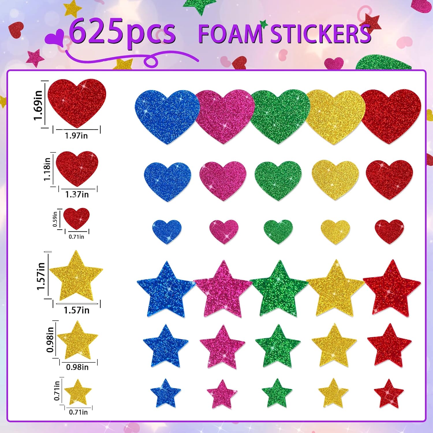 625枚入り グリッターハートフォームステッカー カラフルな - Glitter Vinyl Roll のレビューと価格