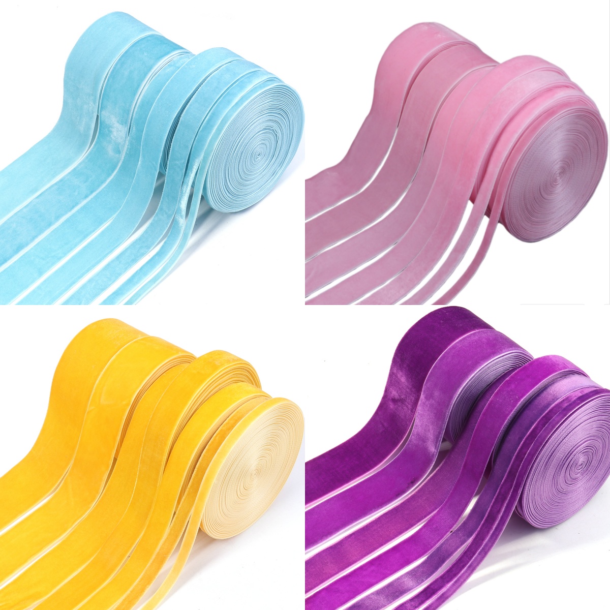 5-10ヤード/ロール ベルベットリボン ブルー ピンク イ - Velvet Ribbon Roll のレビューと価格