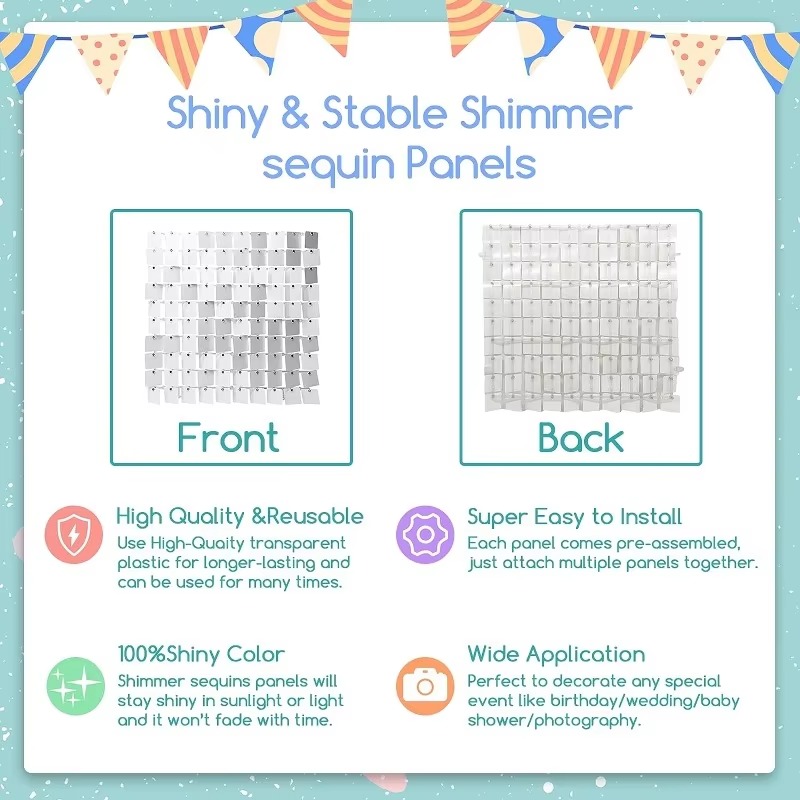12/16/18/24個入り シマーウォールバックドロップ  - Sequin Fabric Panel のレビューと価格