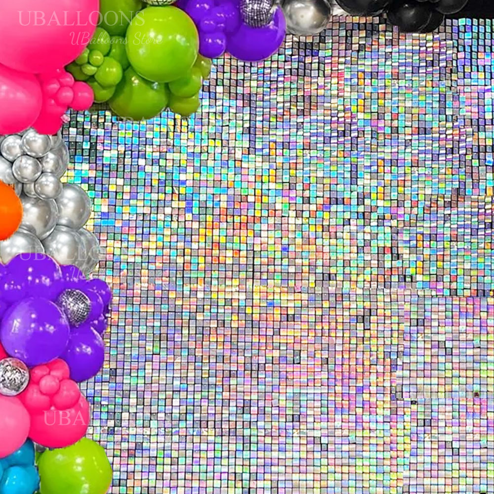 虹色シルバーシマーウォールパネル 12-24 個レーザーシル - Sequin Fabric Panel のレビューと価格