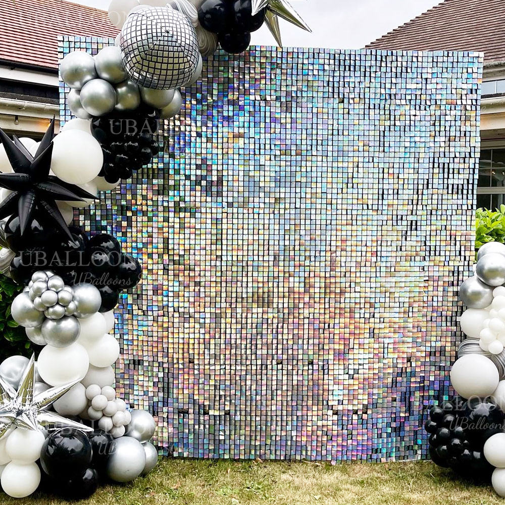 虹色シルバーシマーウォールパネル 12-24 個レーザーシル - Sequin Fabric Panel のレビューと価格