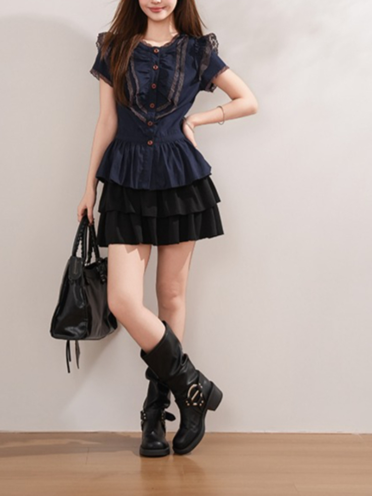 ヴィンテージゴシック和風レディース2ピースセット、レーストリ - Elastic Lace Trim のレビューと価格