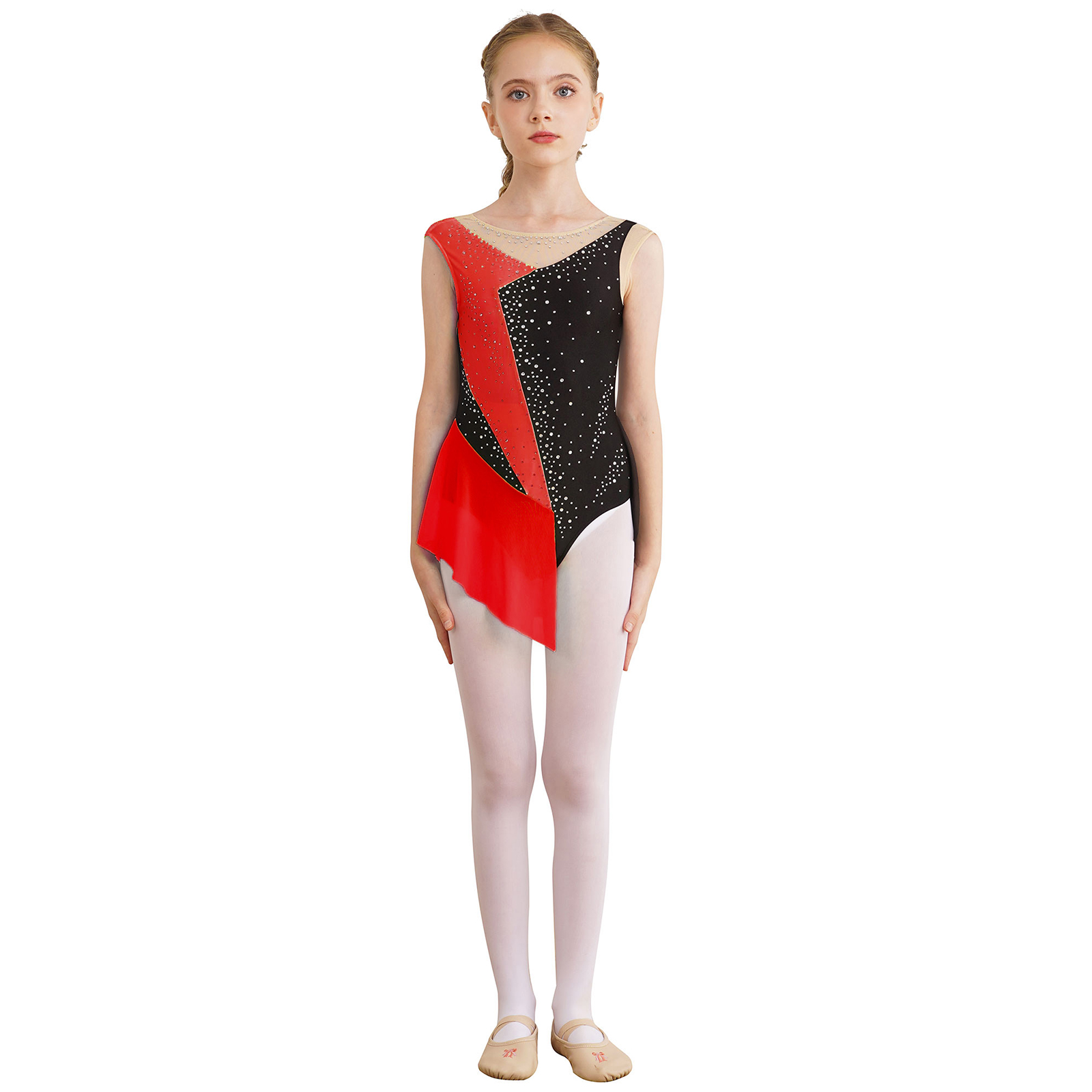 ノースリーブバレエダンスレオタードチュチュドレスキッズガール - Rhinestone Banding Trim のレビューと価格