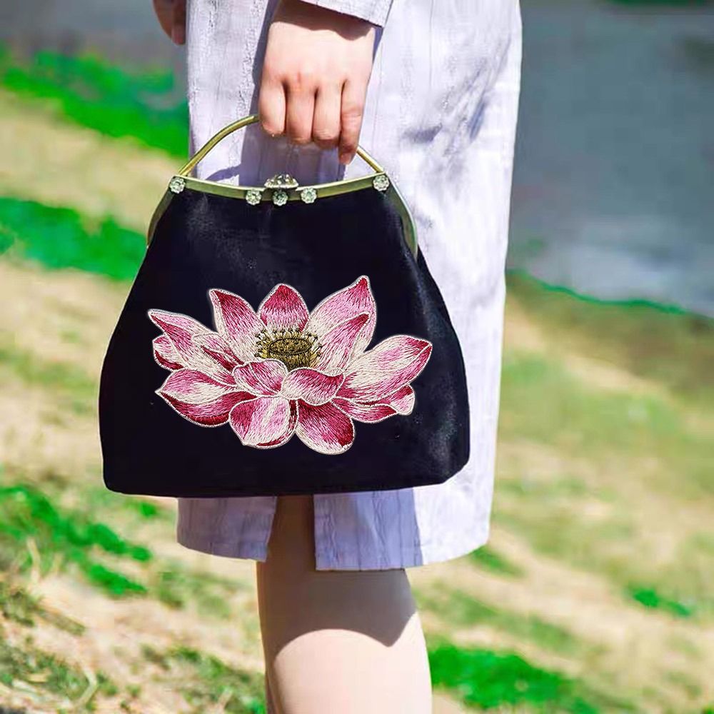 蓮の花が刺繍されたパッチ,バッグ用の柔らかいアップリケ,衣服 - Applique Patch Flower のレビューと価格
