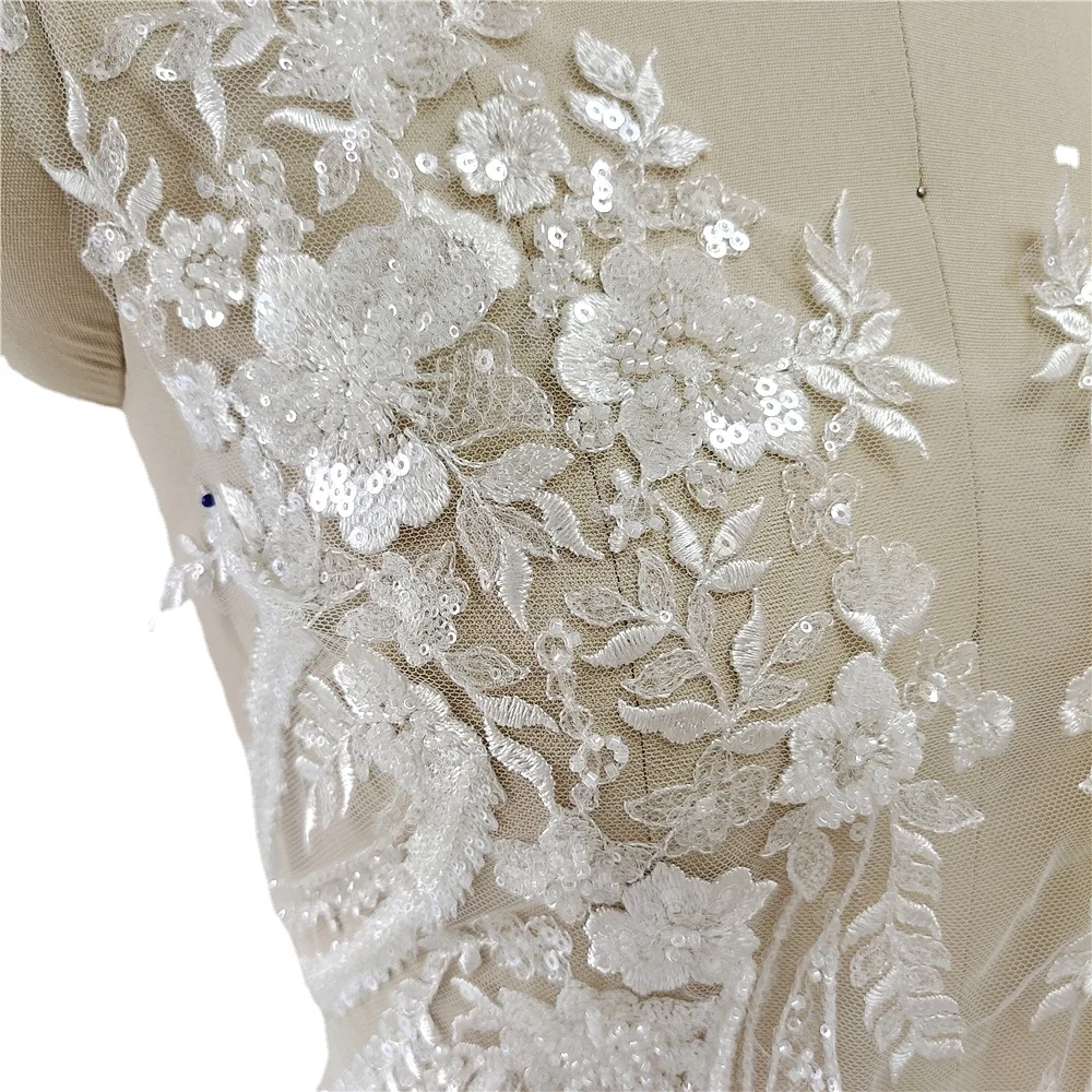 新しいビーズスパンコールレースミラーフラワー3Dウェディング - Applique Patch Flower のレビューと価格