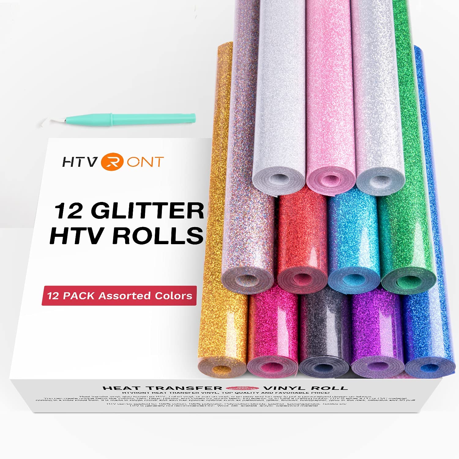 HTVRONT 12パック グリッターHTV 熱転写ビニール - Glitter Vinyl Roll のレビューと価格