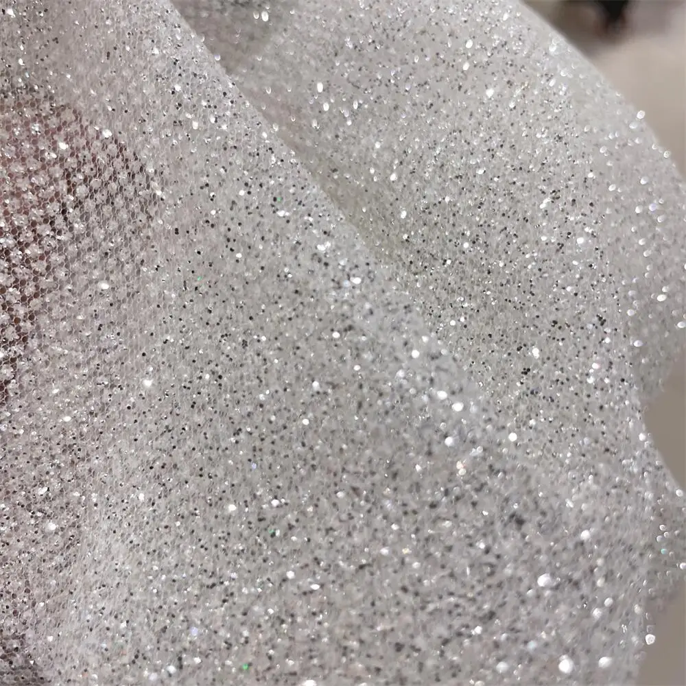 超高密度シルバーグリッターネット糸、ホットダイヤモンドスプレ - Crystal Mesh Fabric のレビューと価格